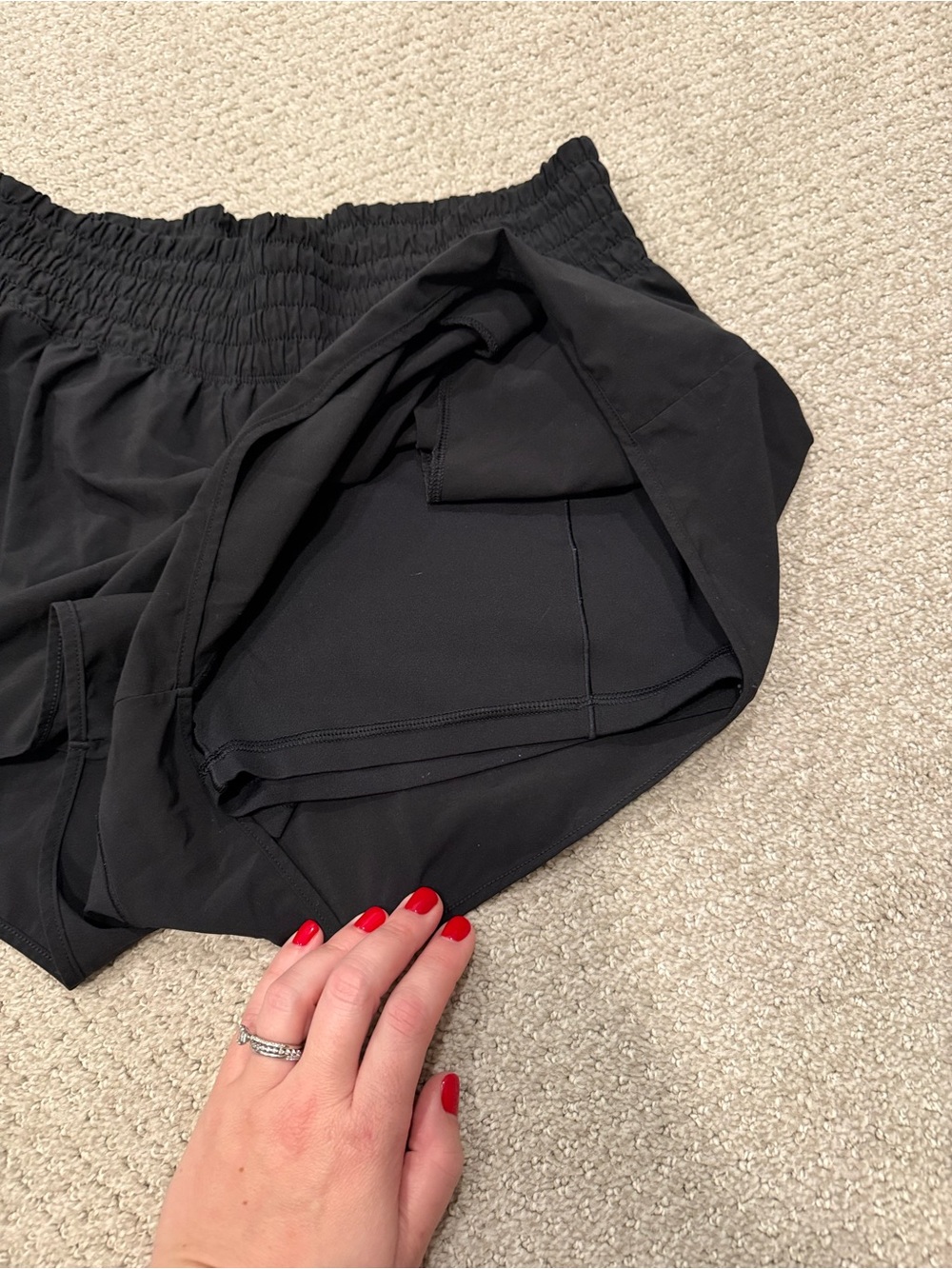 aerie Black Athletic Shorts with Smocked Waistband - Picture 2 of 3